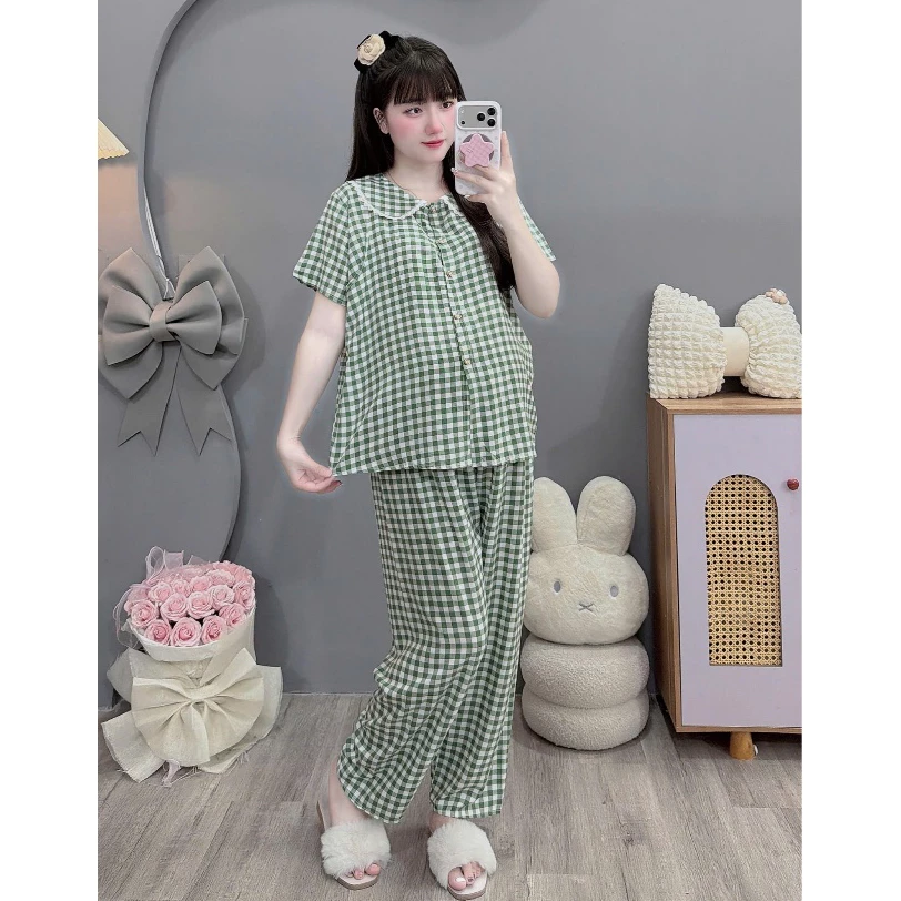 (Đủ size đến 100kg)Bộ đồ bầu và sau sinh chất lanh lụa dáng tay ngắn quần dài  cực xinh và mát