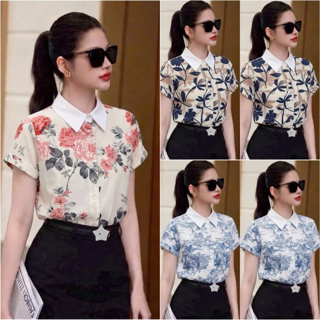 HT56. Áo Voan lụa in Hoa Tay Ngắn Size 40-70kg Chất Liệu Mềm Nhẹ Mát Hạn Chế Nhăn.