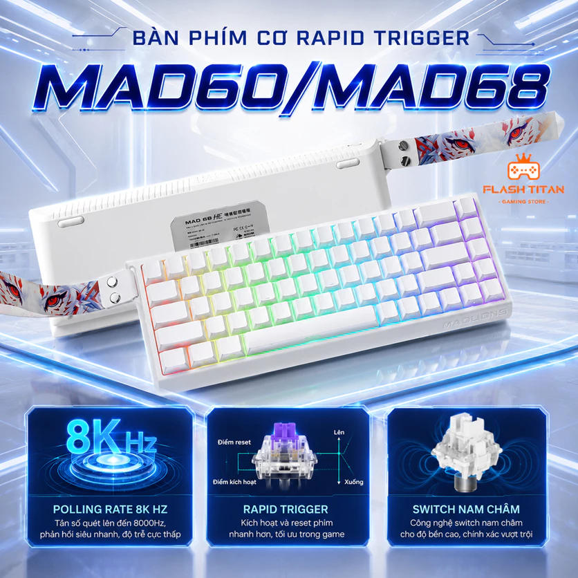 Bàn Phím Cơ Gaming MADLIONS MAD60 HE, MAD68 HE Rapid Trigger - Switch Từ Tính Polling Rate 8k, Phù Hợp Chơi Game FPS