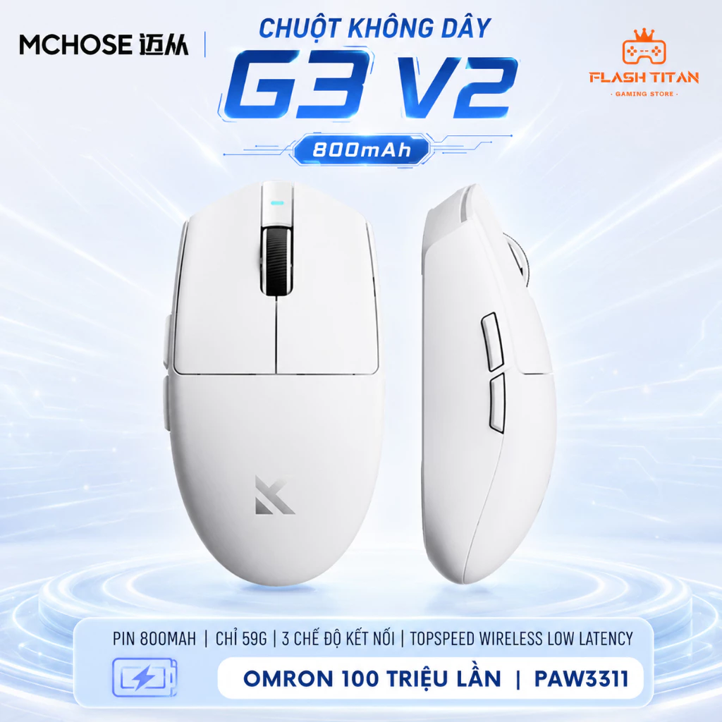 Chuột Máy Tính Không Dây Mchose G3 - 3 Chế Độ Kết Nối - Chip PAW3311 - Trọng lượng nhẹ tuổi thọ cao