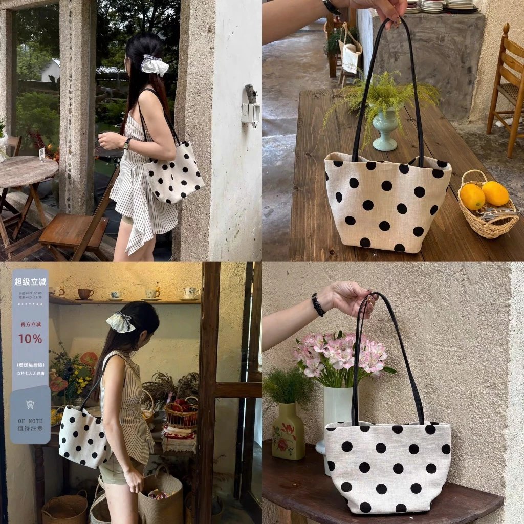 Túi nữ Túi chấm bi dáng làn đeo vai size 20 chất vải canvas dày dặn hot trend 9610#