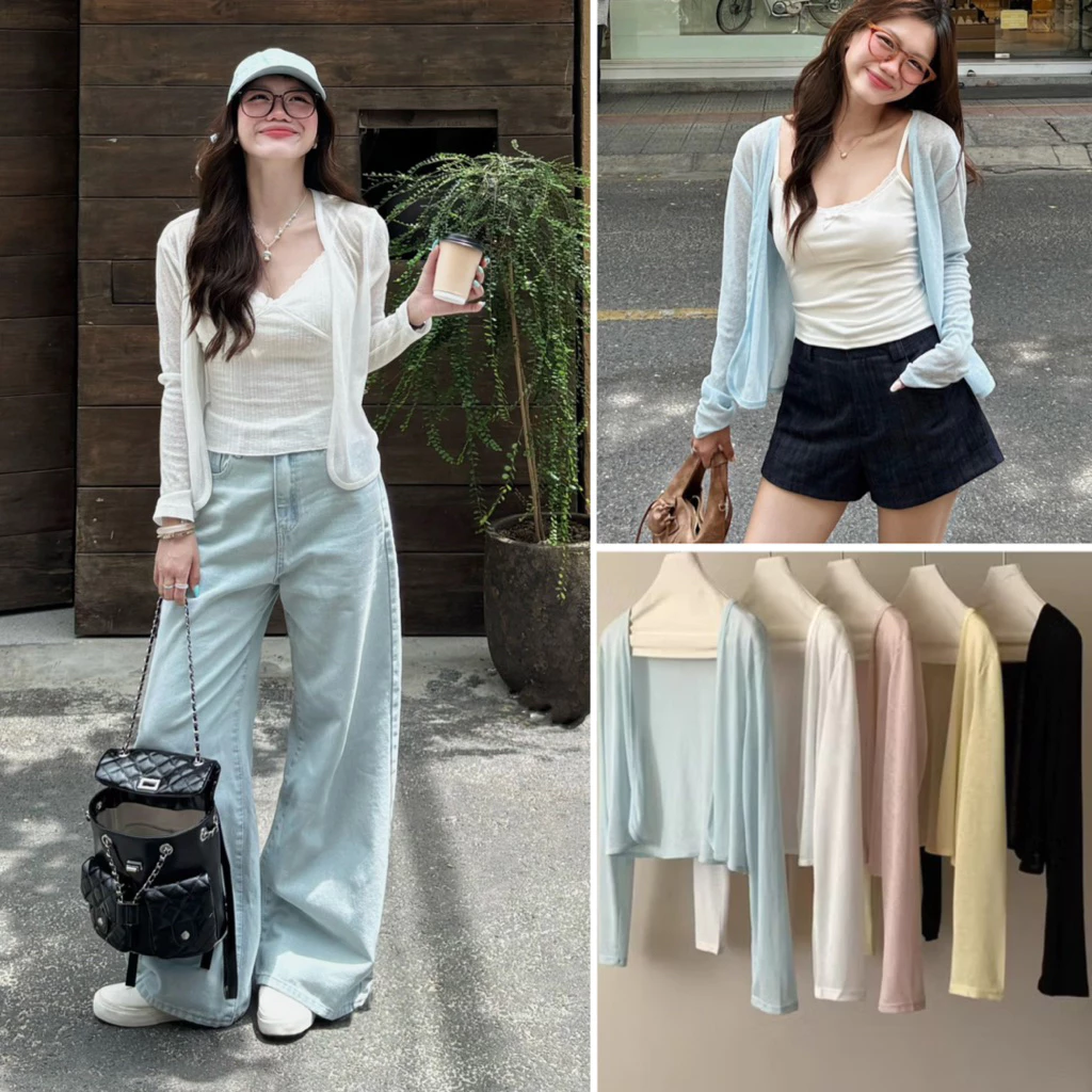 [Chất thun giấy sẵn ship] Áo khoác ngoài - áo cardigan nữ thun giấy mỏng dáng vát cong 3769/￼ 429.12