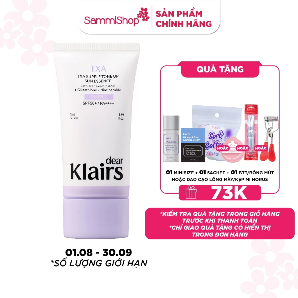 [Tím] Dear Klairs Kem chống nắng TXA Supple Tone Up Sun Essence SPF50+ PA++++ 50 ml