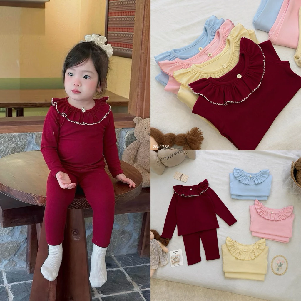 BỘ COTTON ZIP HÀN BÈO CỔ HOA CAO CẤP CHO BÉ mặc nằm điều hoà- mặc mùa mưa