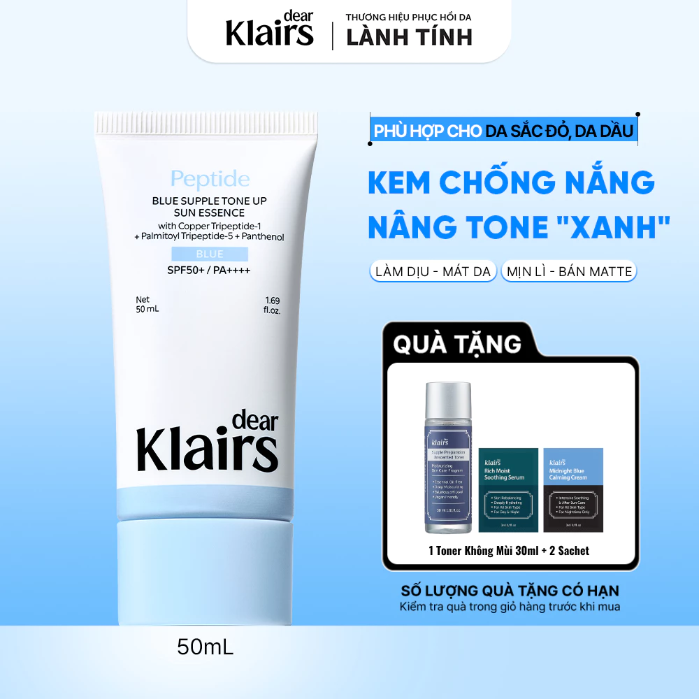 [ĐQ] Dear Klairs Kem chống nắng Blue Supple Tone Up Sun Essence SPF50+ PA++++ 50ml