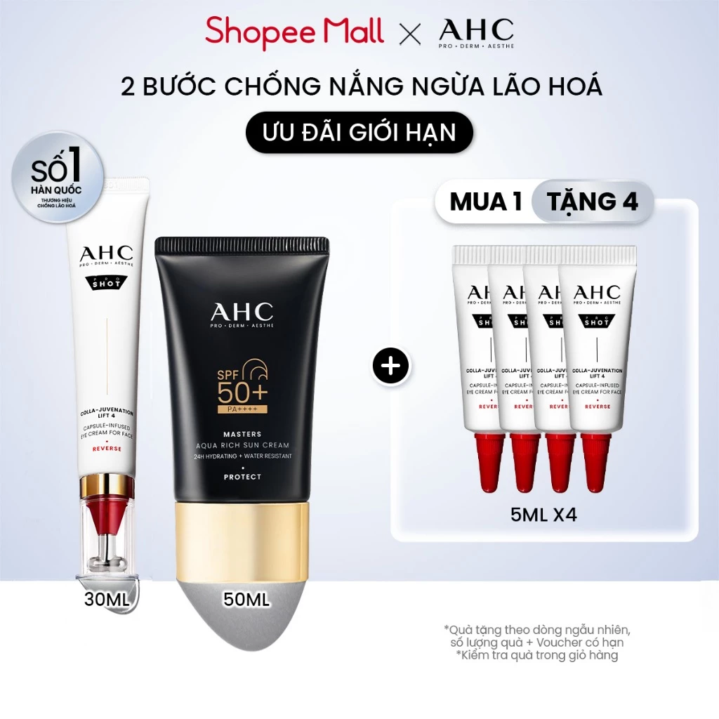 Bộ đôi Kem chống nắng Phổ rộng (50ML) và kem mắt cho mặt chống lão hóa AHC (30ML)