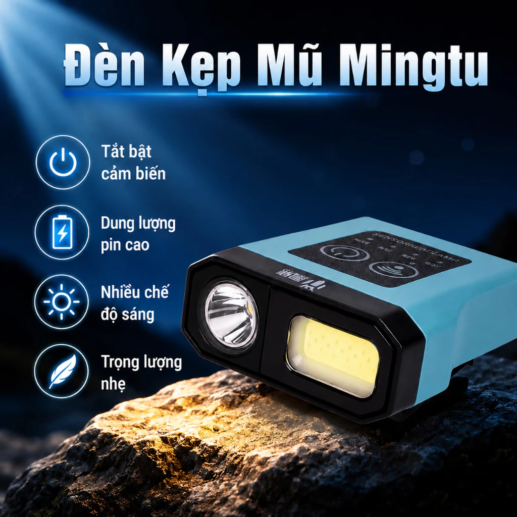 Đèn Kẹp Mũ Mingtu Cao Cấp Bật Tắt Cảm Biến Nhiều Chế Độ Sáng Dung Lượng Pin Cao Hỗ Trợ Câu Cá Đêm
