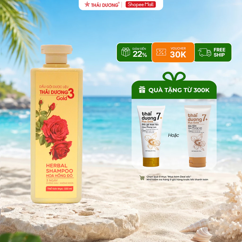 Dầu gội dược liệu Thái Dương 3 Gold Hoa Hồng Đỏ chai 333ml - Sao Thái Dương