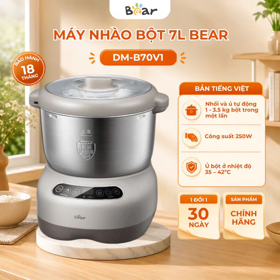 Máy trộn bột 7L Bear DM-B70V1 nhào bột làm bánh đa năng động cơ mạnh thiết kế nhỏ gọn, BH 18 Tháng