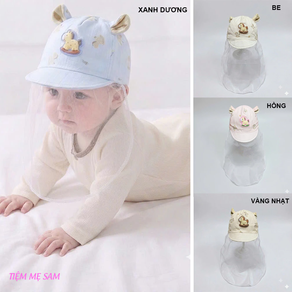 Mũ cho bé sơ sinh 0-4 tháng kèm khăn voan che mặt chống dịch, chống bụi bẩn cho bé 0-6 tháng (MUG62 - MUG71 - MUG73)