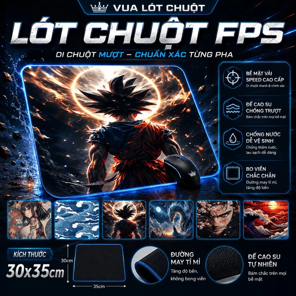 Lót chuột, pad chuột chuyên game FPS 30x35cm dày 3mm bề mặt speed chống trượt di chuột cực êm