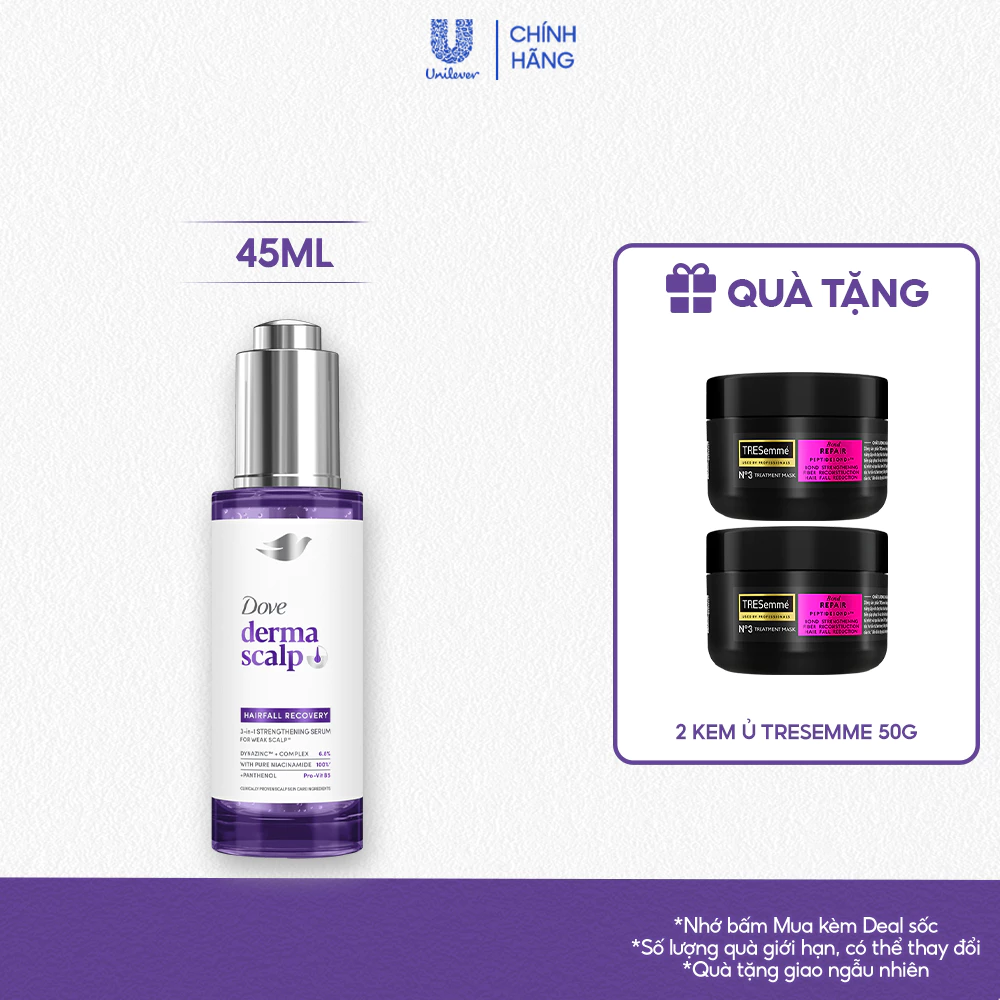 [Live] Serum Giảm rụng & Giúp tóc Phồng Dày Dove Derma Hairfall Recovery 3-in-1 Strengthening Mới 45ML*
