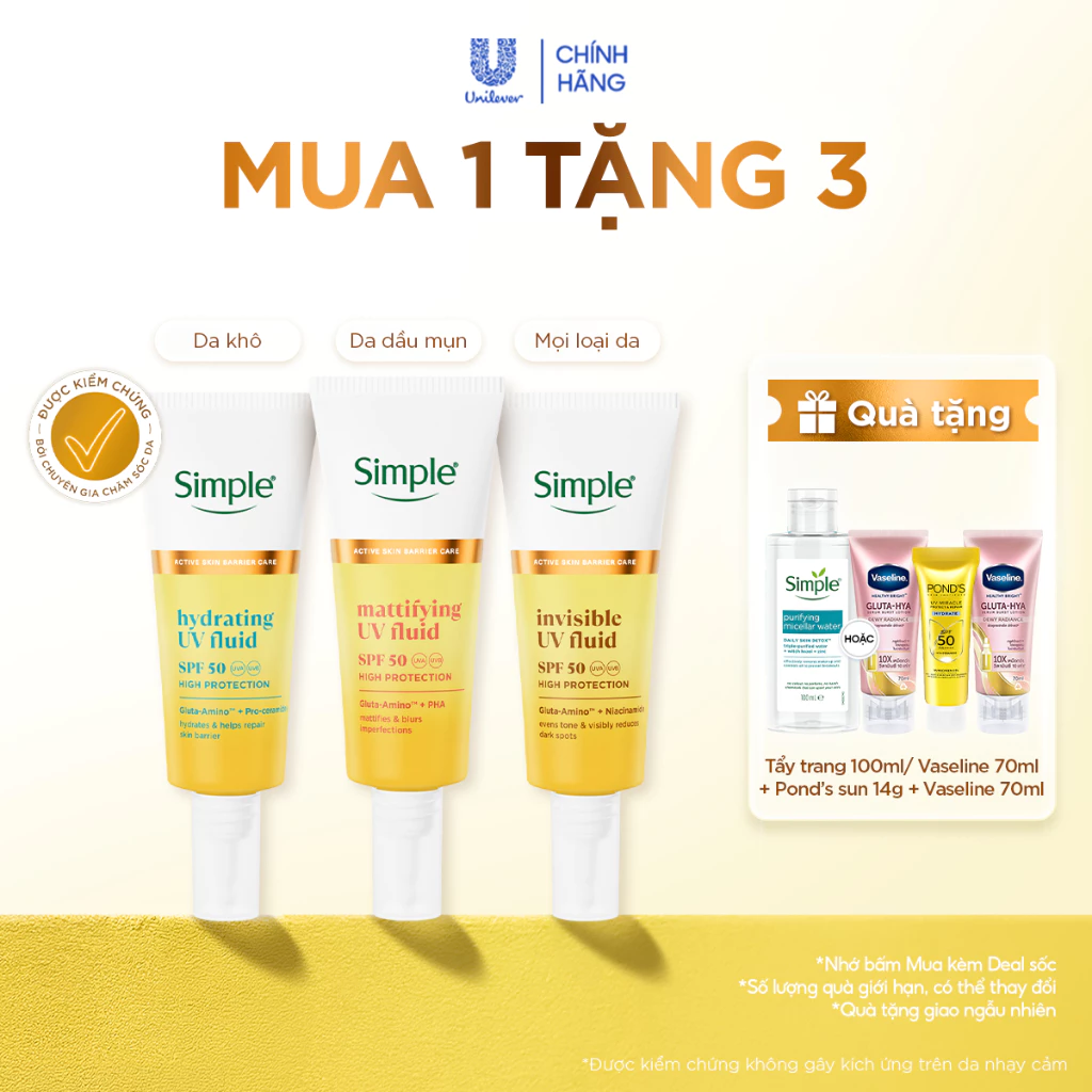 [Live] [MUA 1 TẶNG 2] Kem chống nắng Simple UV Fuild mỏng nhẹ tàng hình 40ml