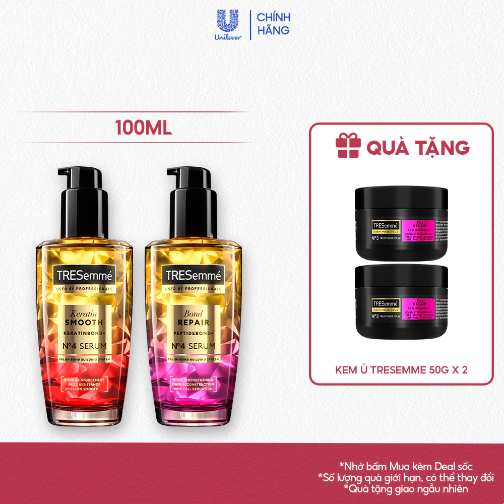 [Live] Serum TRESemme Keratin Smooth / Bond Repair Cho Tóc Vào Nếp, Giảm Gãy Rụng 100ml:Vào nếp suôn mượt