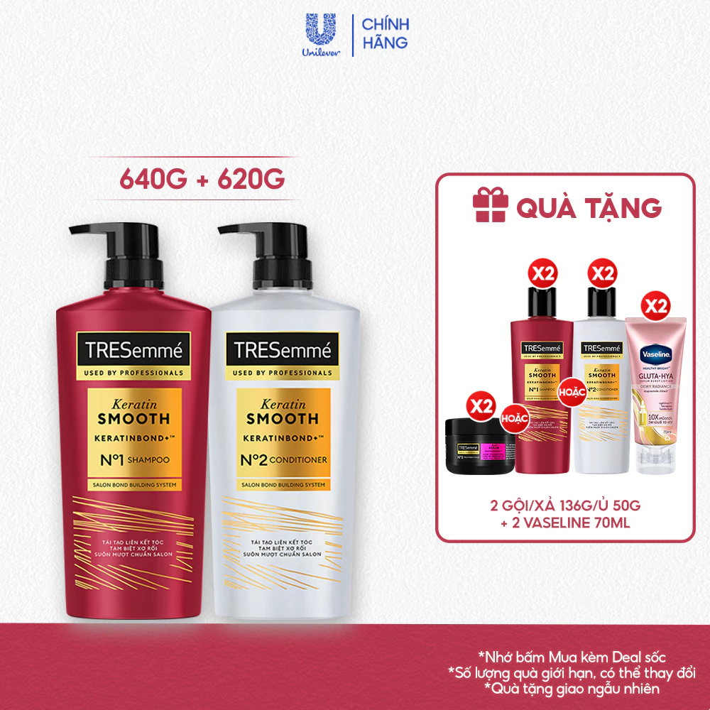[LIVE] CB 2 Bước Tresemme Keratin Smooth/ BondRepair/ Salon Detox Vào Nếp Suôn Mượt Dầu Gội 640g+DầuXả 620g