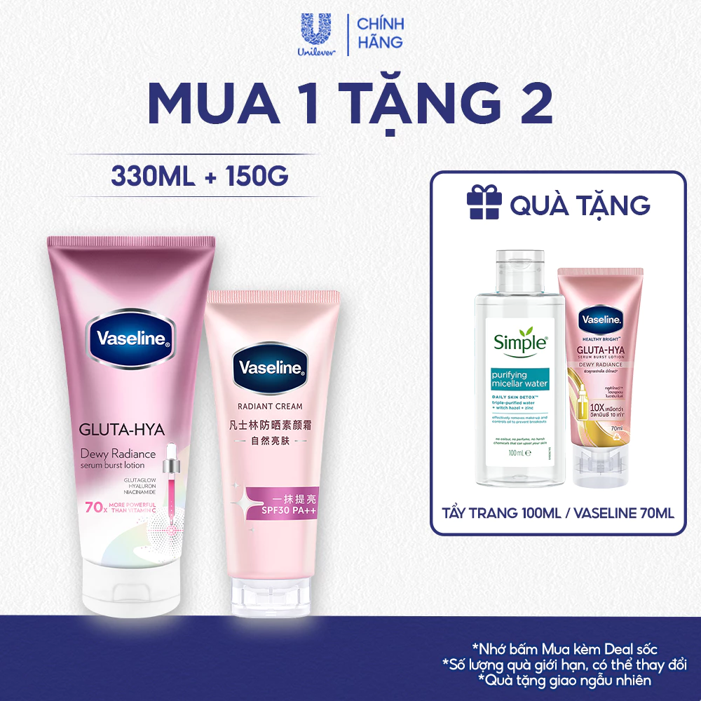 [Live] Combo 2 Sữa dưỡng thể Vaseline Gluta-Hya Dưỡng Da Sáng Mịn Sau 5 Ngày 300ML (bao bì tùy đợt nhập hàng)