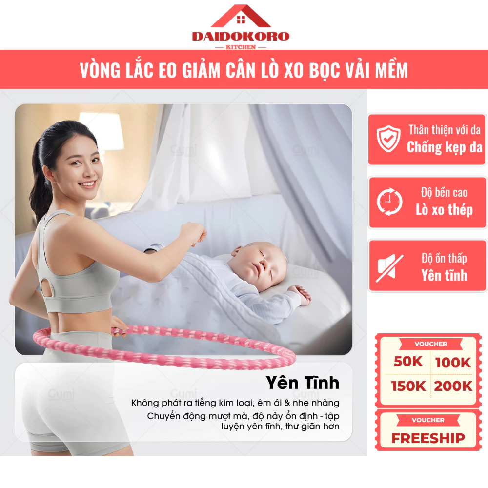 Vòng Lắc Eo Lò Xo Bọc Vải Mềm 2,5 KG, Giảm Cân, Không Kẹp Da, An Toàn Khi Tập, Độ Bền Cao