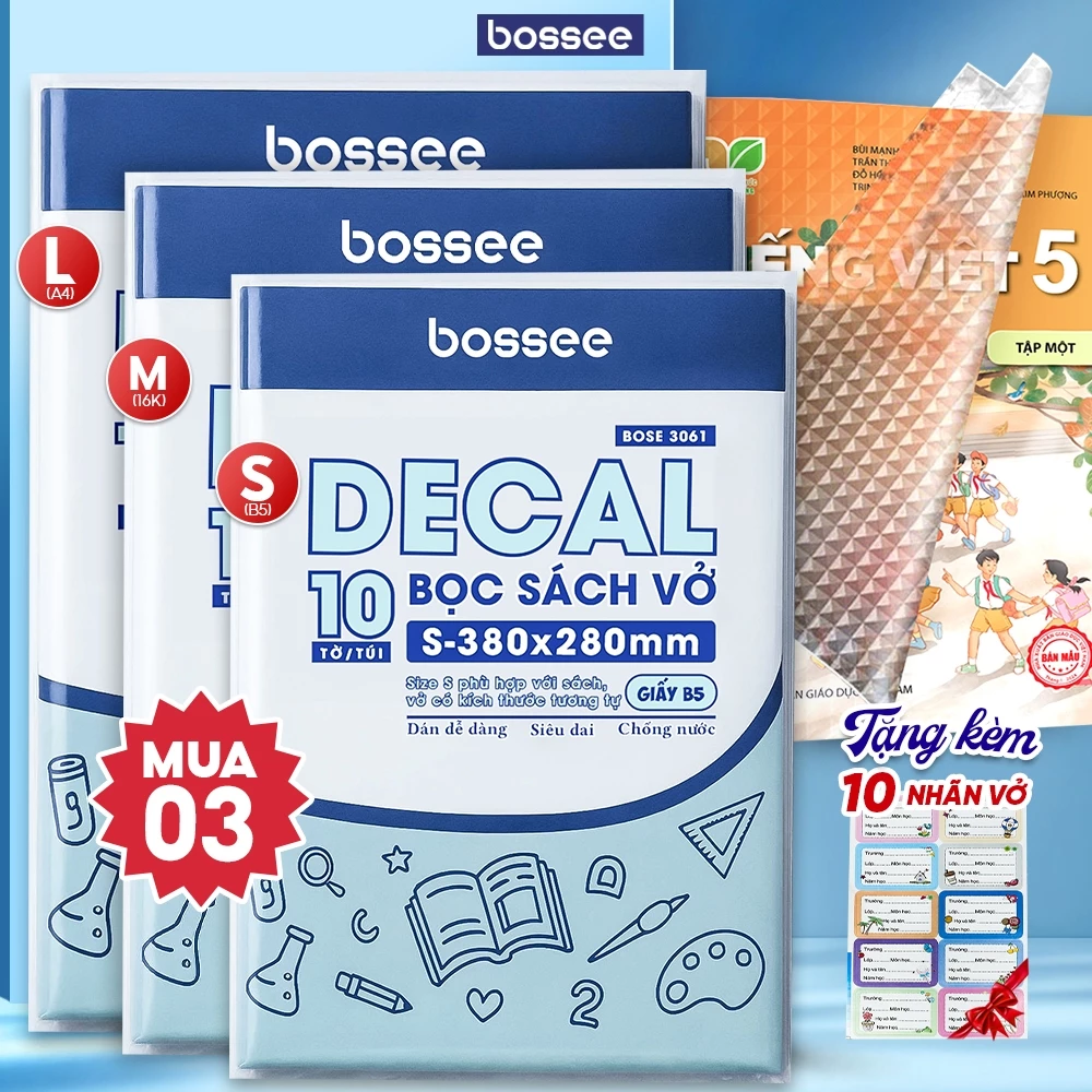 [TẶNG 10 Nhãn Vở ]Combo 10 Bọc Sách Giáo Khoa Vở Học Sinh - Decal Trong Suốt Kim Cương Tự Dán Chống Nước, Bụi Bẩn