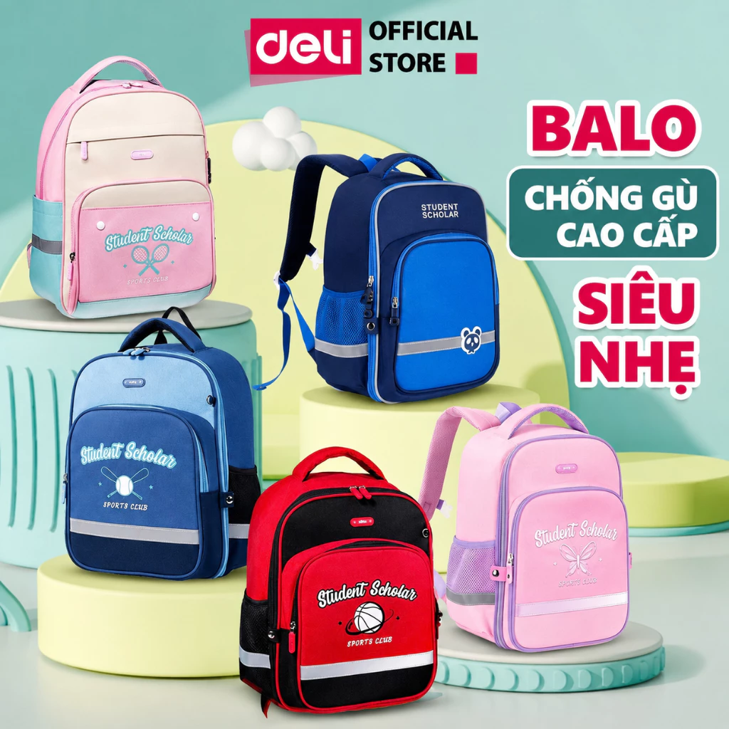 [MUA 3 GIẢM 30%] Balo Học Sinh Cấp 1 Cấp 2 Deli Balo Chống Gù, Dung Tích Lớn, Chống Nước, Thoáng Khí