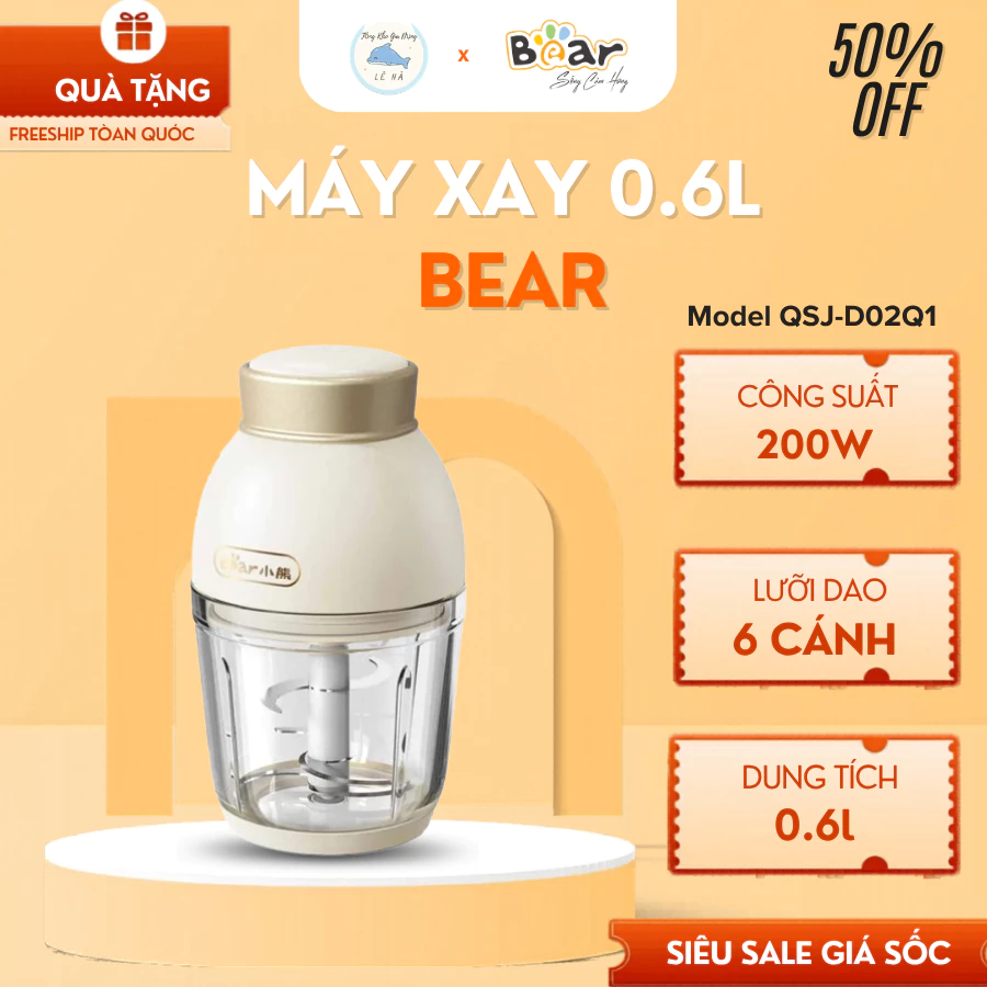 Máy Xay Bear 0.6L Cối Dung Tích 600ml, Lưỡi Dao Sắc Bền, Vận Hành Êm Ái, Phù Hợp Gia Đình Nhỏ - Tổng Kho Gia Dụng Lê Hà
