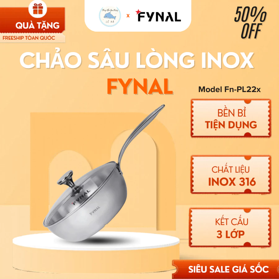Chảo Sâu Lòng Fynal Inox 316 Cao Cấp, Nguyên Khối 3 Lớp Gia Nhiệt Nhanh Xào Nấu Tiện Lợi - Tổng Kho Gia Dụng Lê Hà
