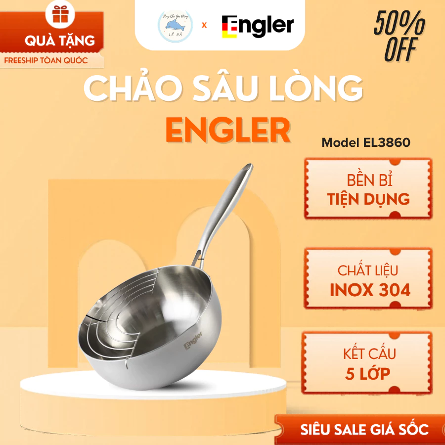 Chảo Sâu Lòng Đáy 5 lớp Engler, Chảo Inox 304 Cao Cấp Nguyên Khối Chống Nóng Cho Mọi Loại Bếp - Tổng Kho Gia Dụng Lê Hà