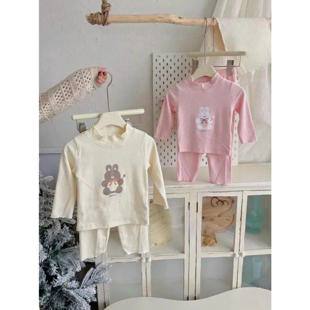 Bộ dài tay thu đông bé gái in hình động vật chất liệu cotton mèm mại co giãn tốt phong cách Hàn quốc