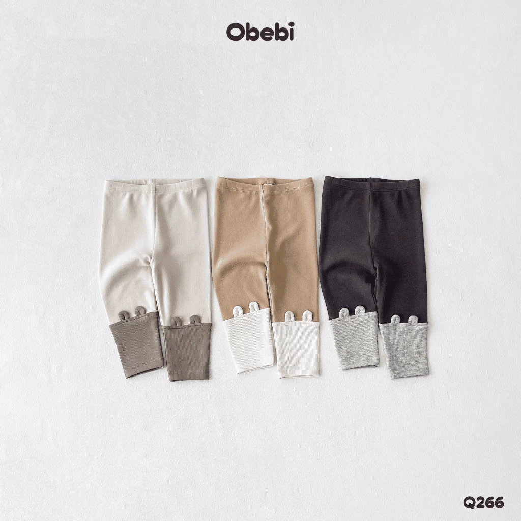 Combo 2 Quần Legging Co Giãn Thoải Mái Tai Gấu Phối Màu Cho Bé Trai Bé Gái Obebi 6-23kg CB181: Combo 2 Q266
