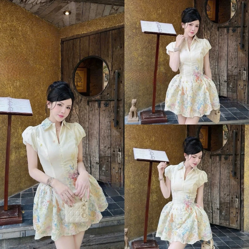 (Hàng Hot): Váy Cổ Đức Khoá Trước Hoa Thêu Dáng Bồng Xoè Pha Màu Cực Đỉnh Tăng Kèm Qbh-Ảnh Thật Lollaye