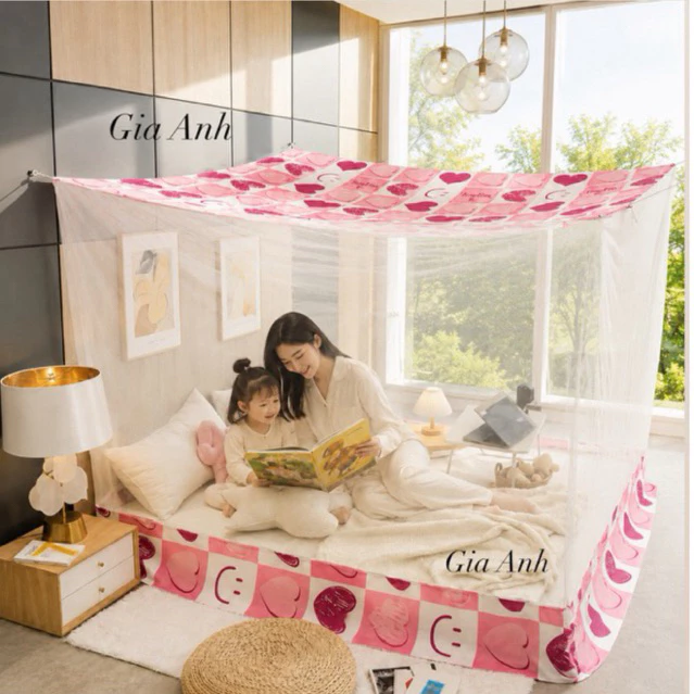 Mùng Tuyn Đỉnh Hoạ Tiết Không Cửa - Chống Muỗi Hiệu Quả - Không Gian Thoáng Mát, Chắn Bụi Trên Nóc Mùng - BH 24 Tháng