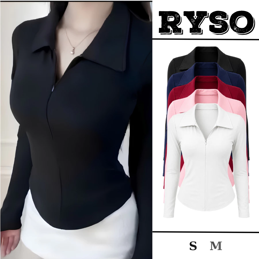 Áo Thun Nữ Cổ Bẻ Polo Tay Dài Phối Dây Kéo Vạt Bầu Ôm Body Chất Thun Borip Mịn Mát Basic TD13 RYSO