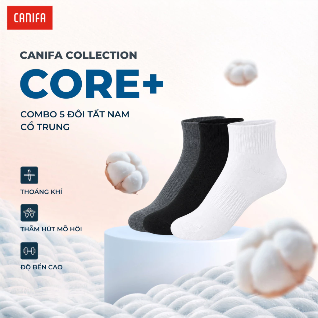 Pack 5 tất nam CANIFA MEN cổ ngắn, cổ trung, cổ cao nam basic thoáng khí chống hôi chân 8AX25A011 8AX25A012 8AX25A013