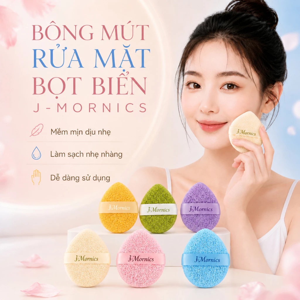[COMBO 3] Bông Mút Rửa Mặt Bọt Biển Hình Giọt Nước J-Mornics, Tạo Bọt Làm Sạch Da_khosi16
