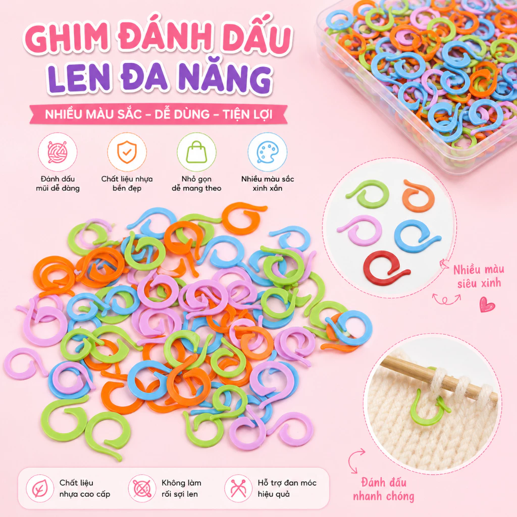 Combo 10 Kim Đánh Dấu Mũi Len LYLYCRAFT Hình Tròn Bằng Nhựa Nhiều Màu