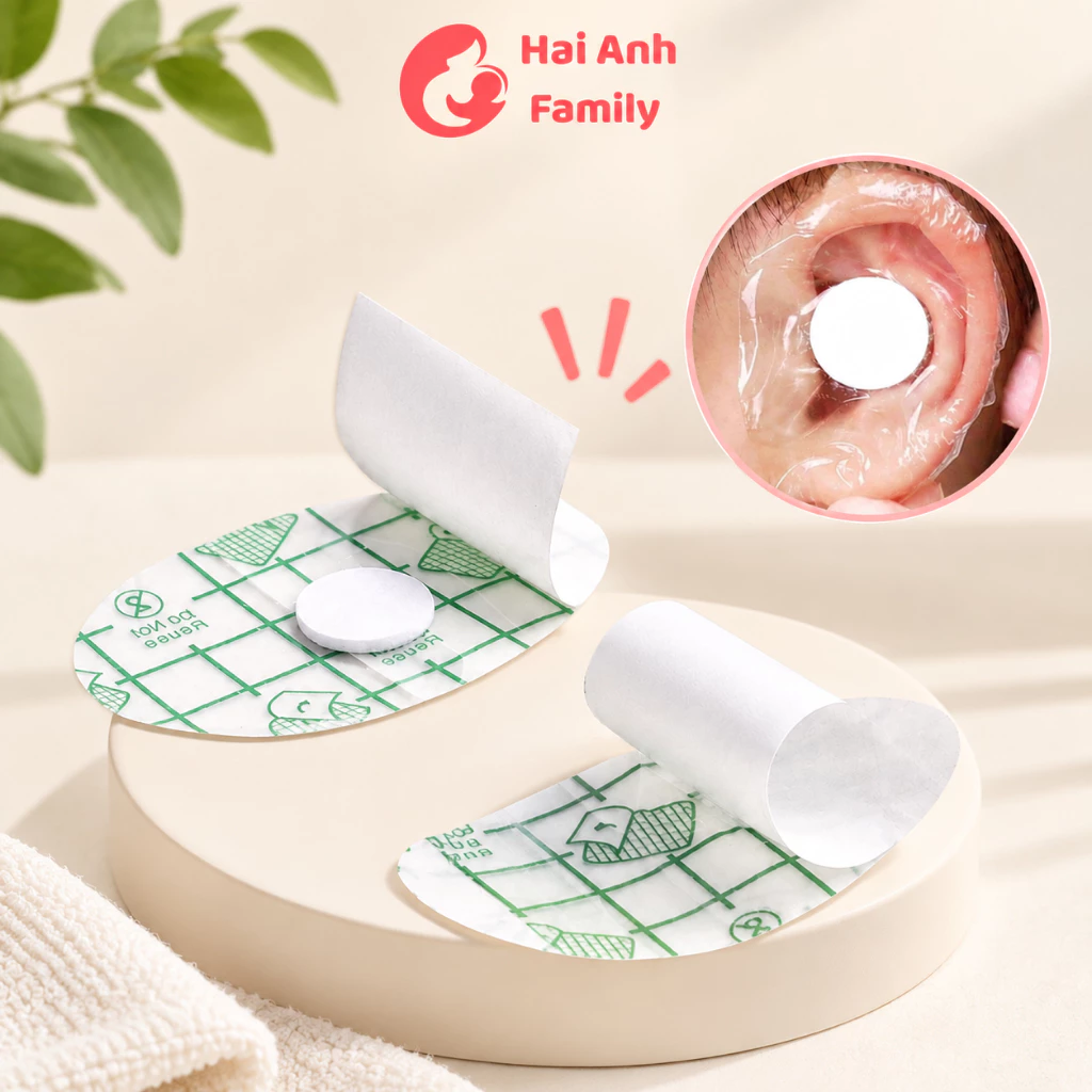 Miếng dán bịt tai chống nước cho bé đi tắm/đi bơi dùng 1 lần có màng PU siêu mỏng, có bông thấm nước [Set 20c có bông]