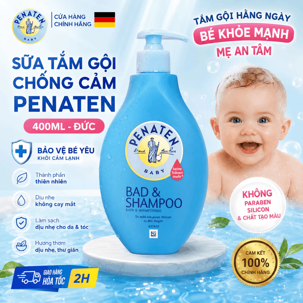 Sữa tắm gội chống cảm PENATEN cho Bé  An Toàn Không Kích Ứng (400ml-Đức)