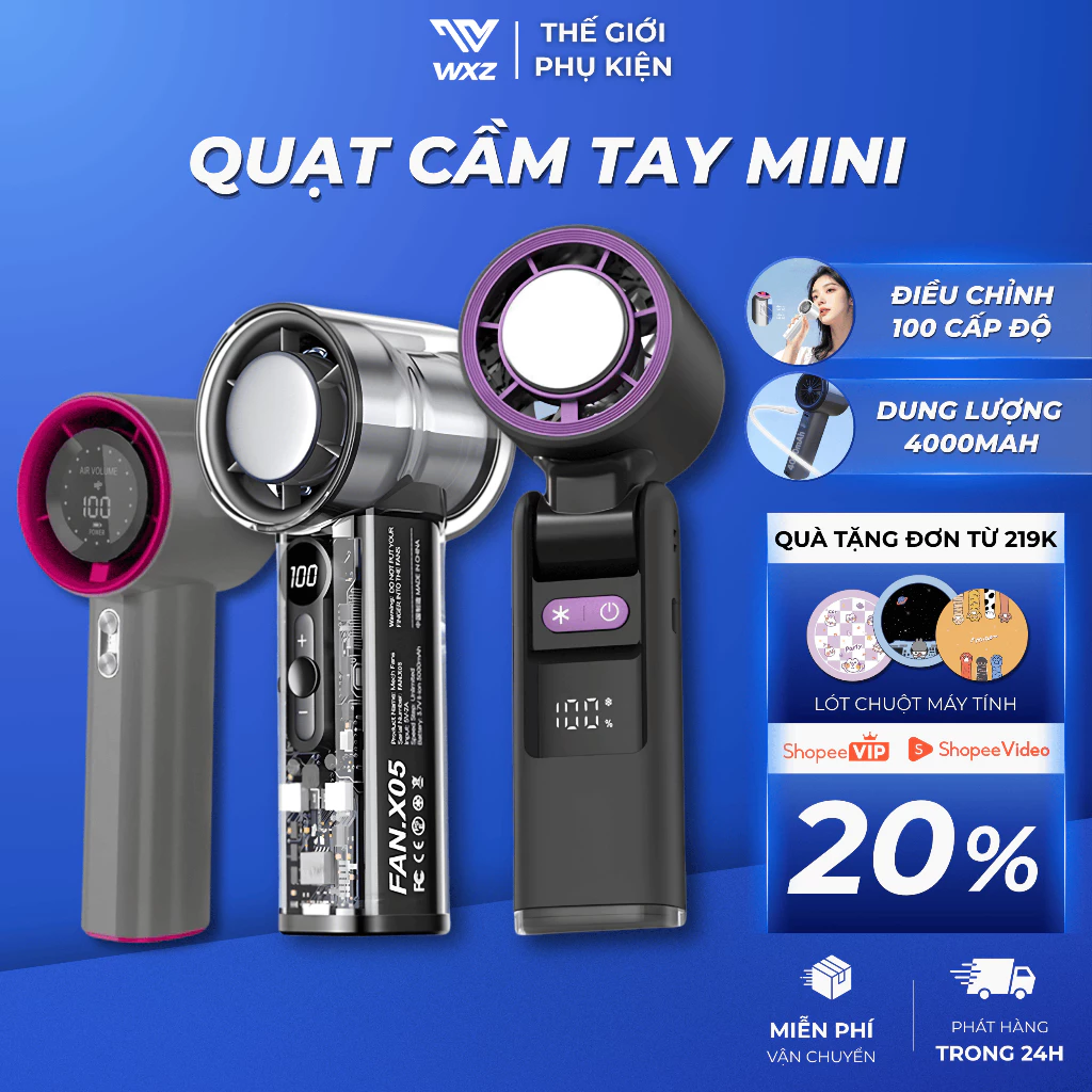 [BÁN CHẠY] Quạt Cầm Tay Mini Turbo Sò Lạnh 100 Tốc Độ Gió, Quạt Mini Màn Hình Led Hiển Thị Hiện Đại