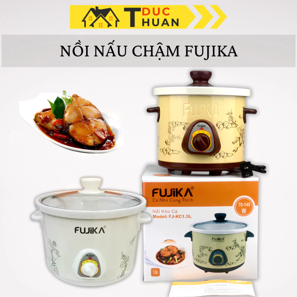Nồi nấu chậm Fujika FJ-K25 1,5L 2,5L kho cá, thịt, nấu cháo hầm canh ruột sứ - DT HOME