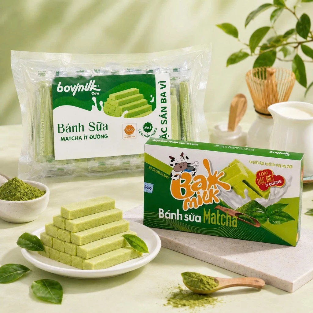 [ĂN VẶT] Bánh Sữa Ba Vì Matcha Ít Đường Túi 500g Ăn Vặt Thơm Ngon Chính Hãng Ba Vì