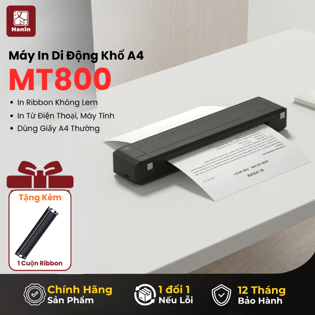 Máy In A4 Di Động MT800 In Giấy Thường Không Lem Mực, In 2 Mặt, In Từ Điện Thoại, Máy Tính | Hanin