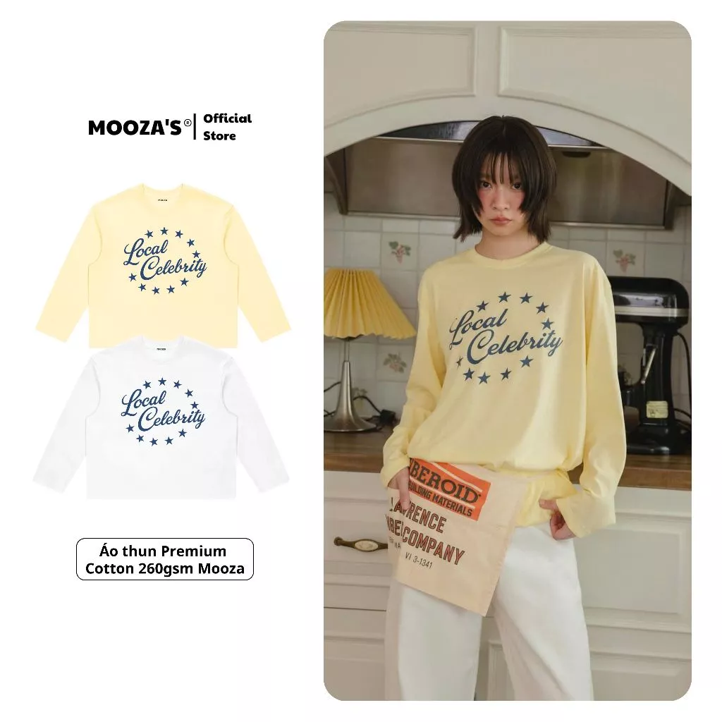 Áo Thun Tay Dài MOOZA local Celebrity Form Regular Cotton 2 Chiều Unisex - local