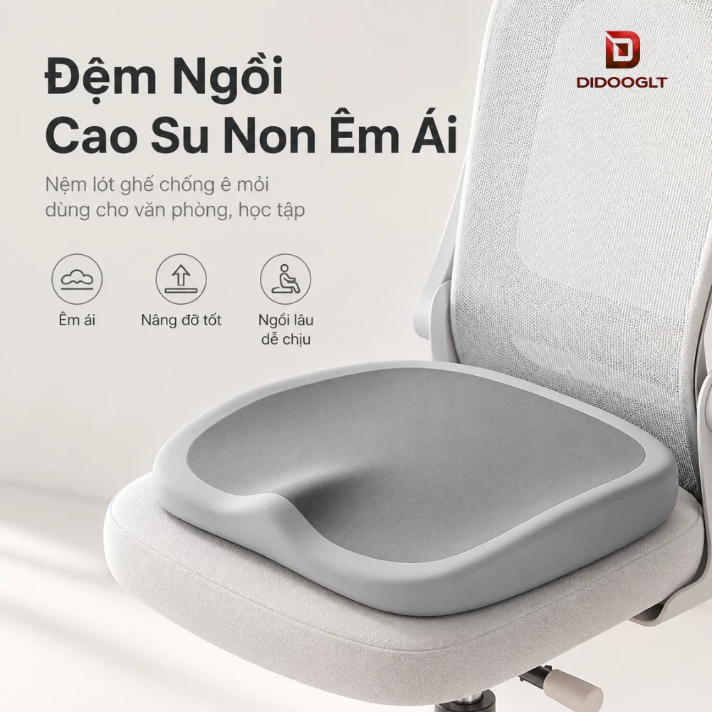 Đệm Ngồi Cao Su Non Didooglt - Nệm Lót Ghế Văn Phòng Ô Tô Êm Ái , Thoáng Khí, Giảm Ê Mỏi