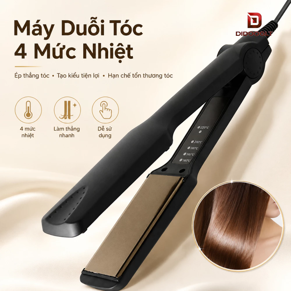 Máy Duỗi Tóc Didooglt 4 Mức Nhiệt Điều Chỉnh Làm Phồng, Tạo Kiểu Là Thẳng Uốn Xoăn Tiện Lợi