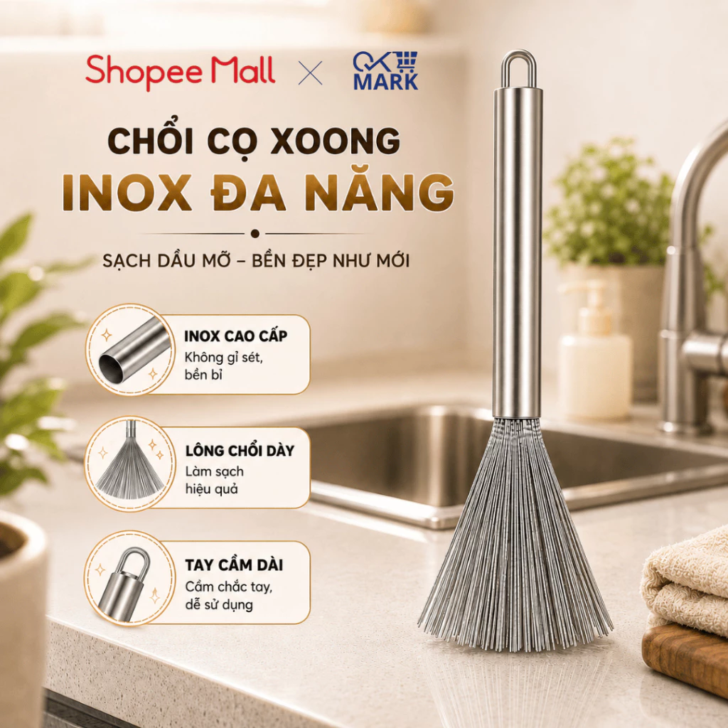 Chổi Cọ Xoong Nồi Inox Didooglt - Sợi Inox Dày Bền Làm Sạch Vết Bẩn Nhanh Có Móc Treo Tiện Lợi