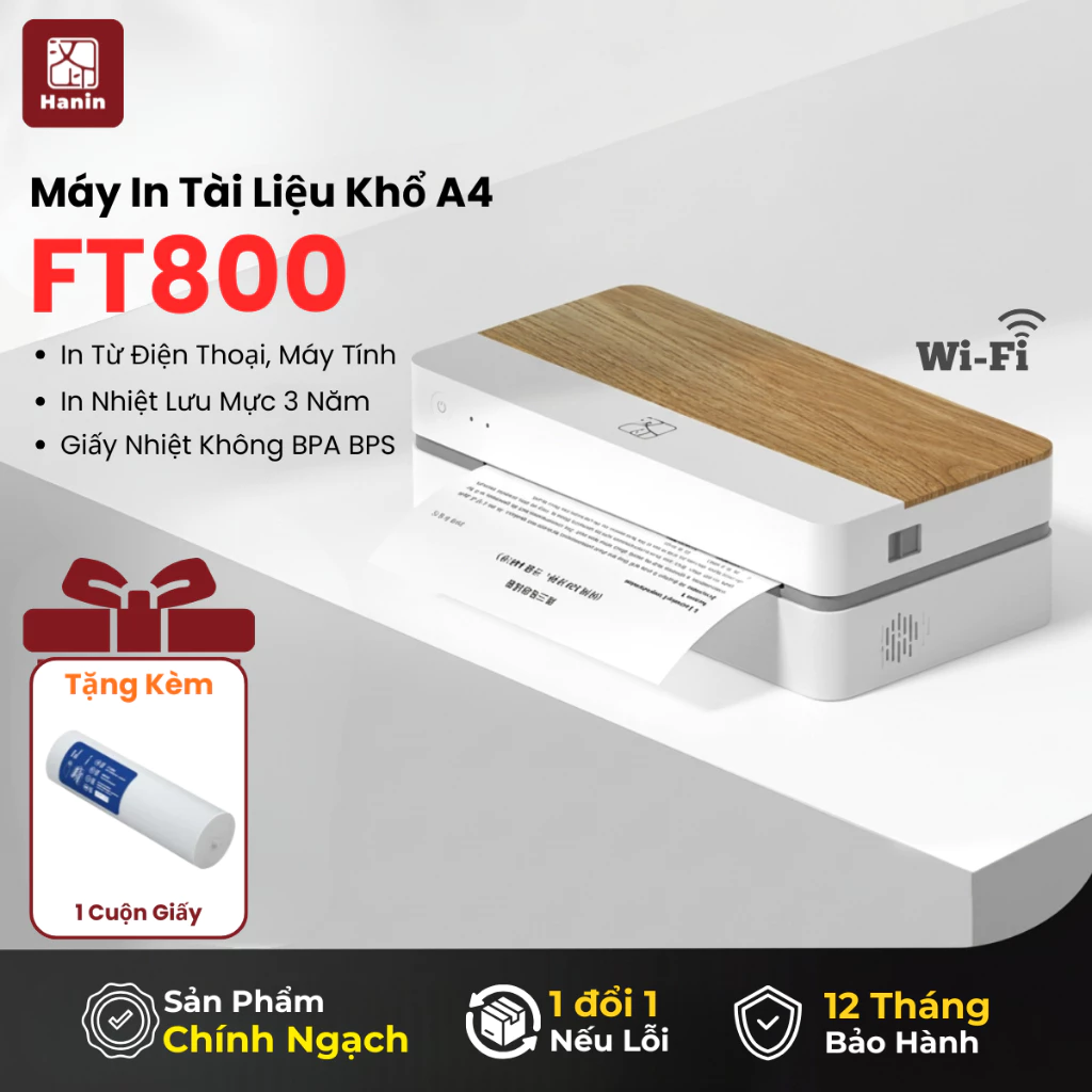 Máy In A4 Thông Minh FT800 In Nhiệt Tốc Độ Cao Tự Động Cắt Giấy, Kết Nối Wifi In Điện Thoại Máy Tính | Hanin