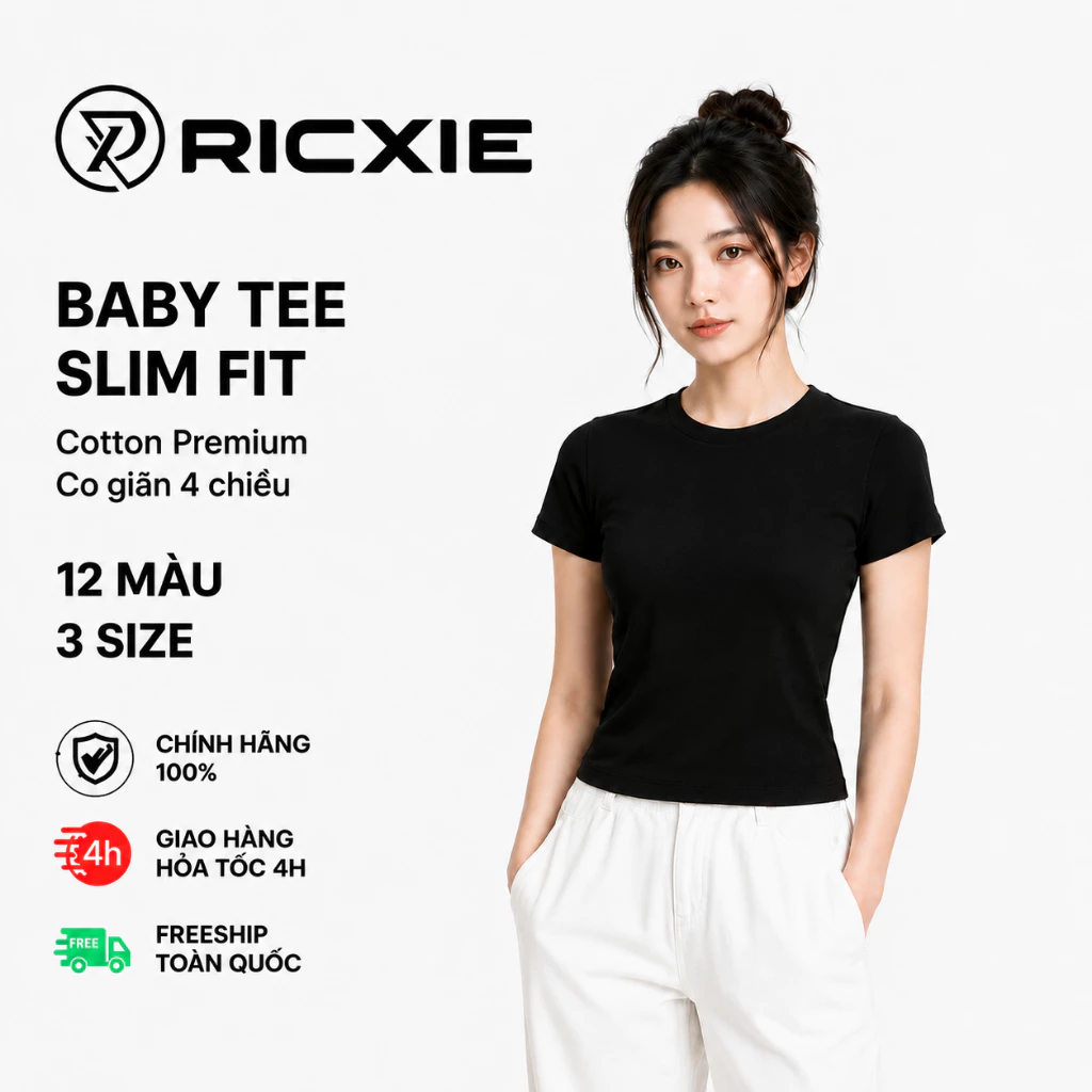 Áo Thun Baby Tee Ricxie Nữ Basic Slim Fit Cotton Co Giãn Nhiều Màu