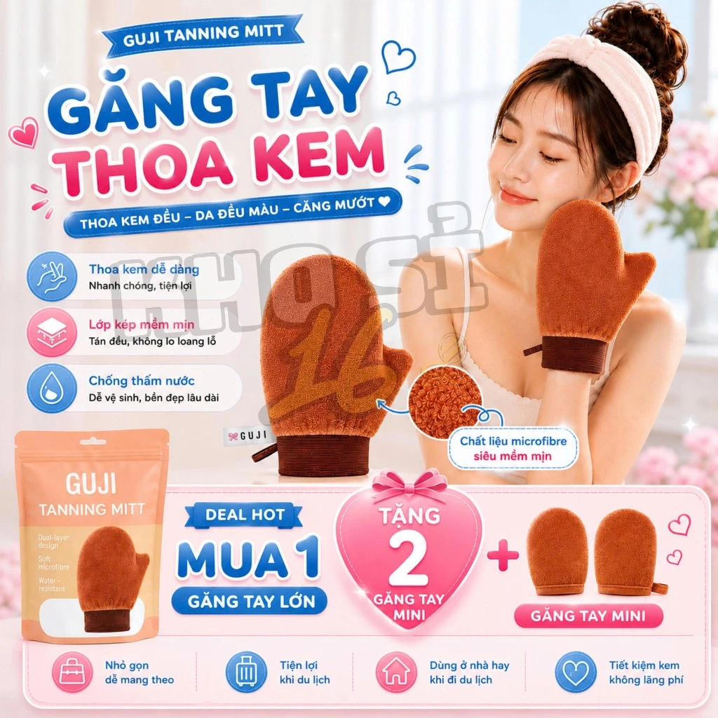 [MUA 1 TẶNG 2] Găng Tay Thoa Kem GUJI, Găng Tay Bôi Kem Dưỡng Thể + 2 Găng Tay Mini Thoa Kem_Khosi16