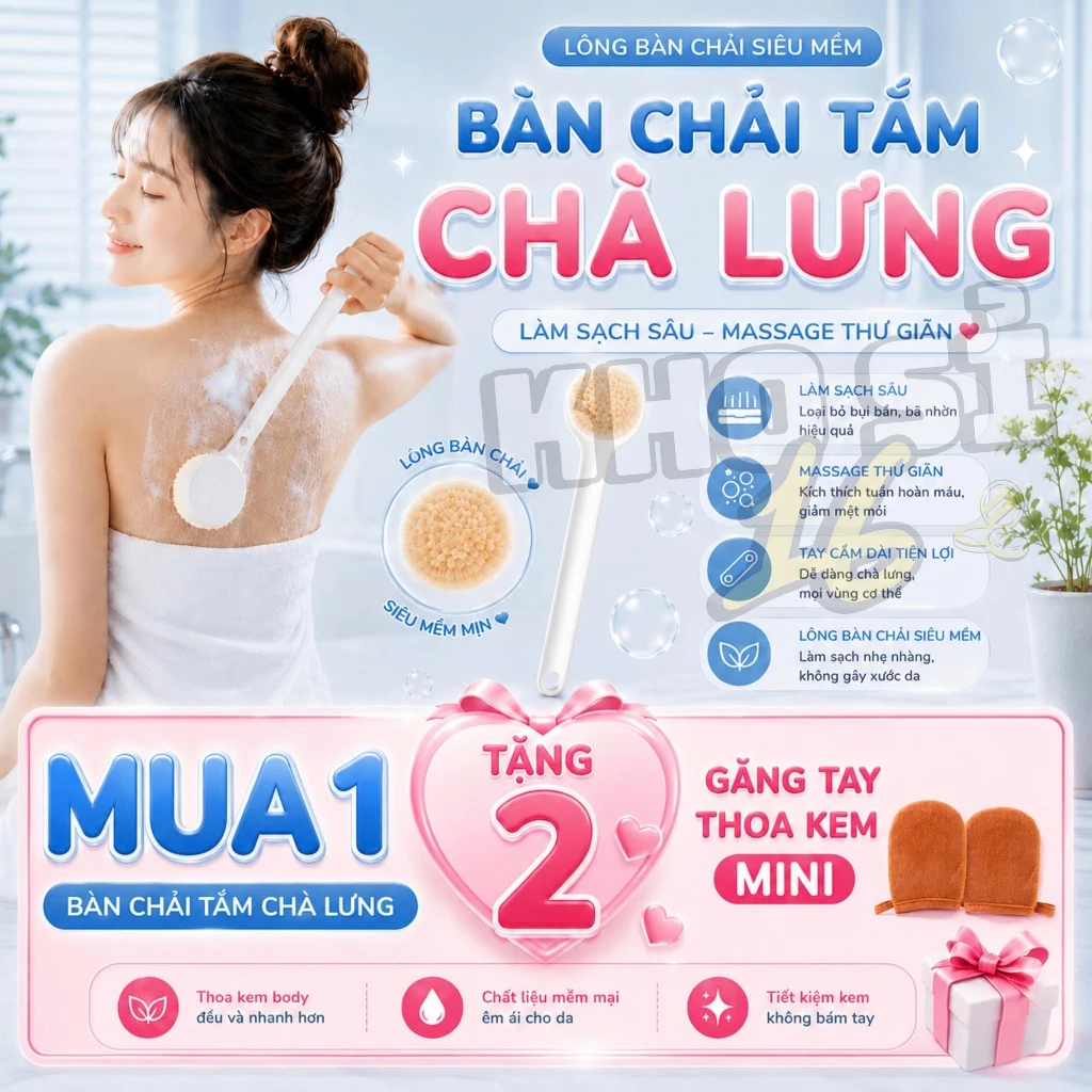 [MUA 1 TẶNG 2] Bàn Chải Chà Lưng Siêu Mềm Mại + 2 Găng Tay Mini Thoa Kem Dưỡng Thể Body_khosi16