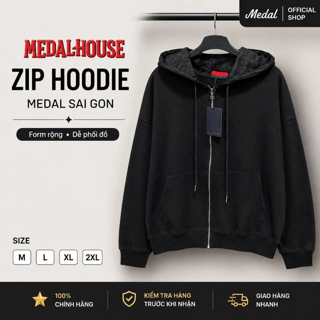 [Loại 1] Áo khoác Hoodie Zip Gấm Vân – Chất Cotton Dày Dặn, Form Unisex Thời Trang Nam Nữ