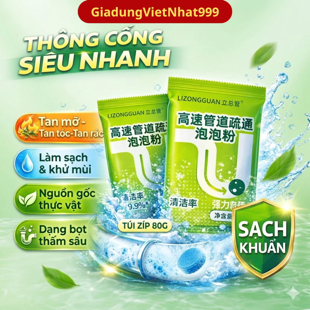 【MUA 1 TẶNG 5】Bột Thông Tắc Cống Oxy Hoạt Tính - Diệt Khuẩn 99.9% & Khử Mùi Tức Thì | Không Cần Tháo Lắp - Đổ Trực Tiếp
